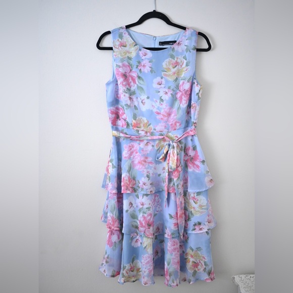 Womens Sz 6 Floral Tiered Midi-Dress - Chetta B - NWOT Pastel Easter - Picture 6 of 11